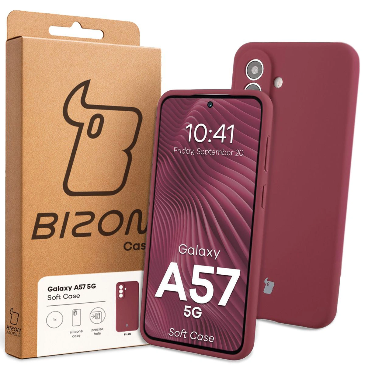 Front of the Bison Case box with a dedicated label for Samsung Galaxy A57 5G