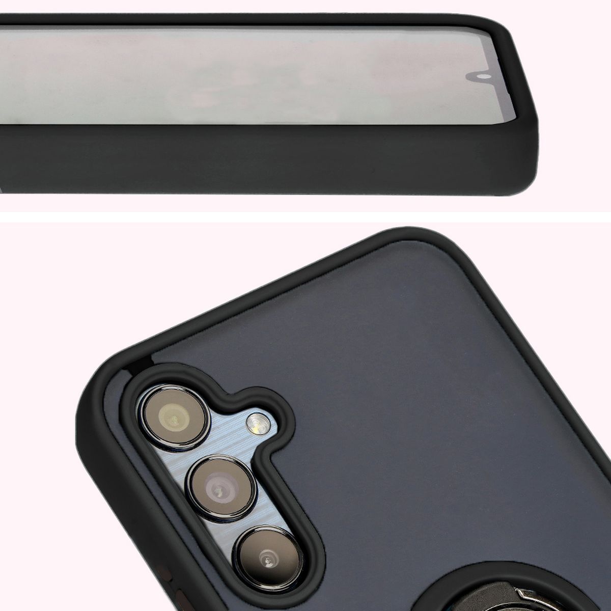 Nahaufnahme der erhöhten Kanten am Display und an der Kamerainsel in der Bizon Hybrid Ring Hülle