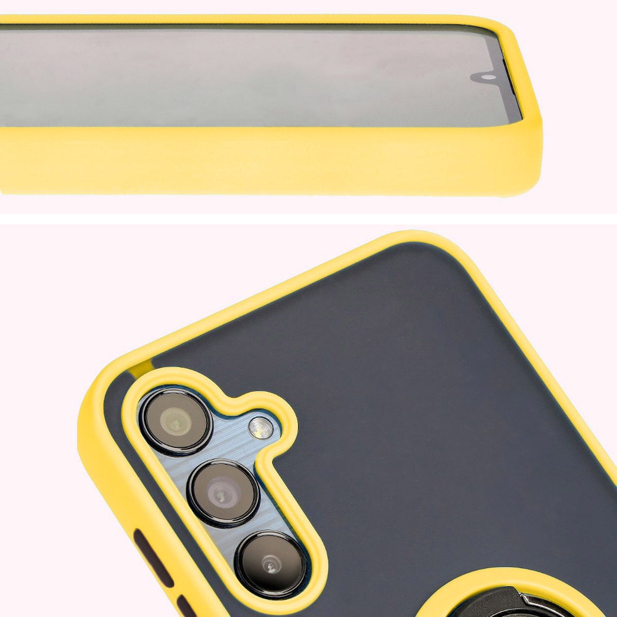 Nahaufnahme der erhöhten Ränder am Display und der Kamerainsel im Bizon Hybrid Ring Etui