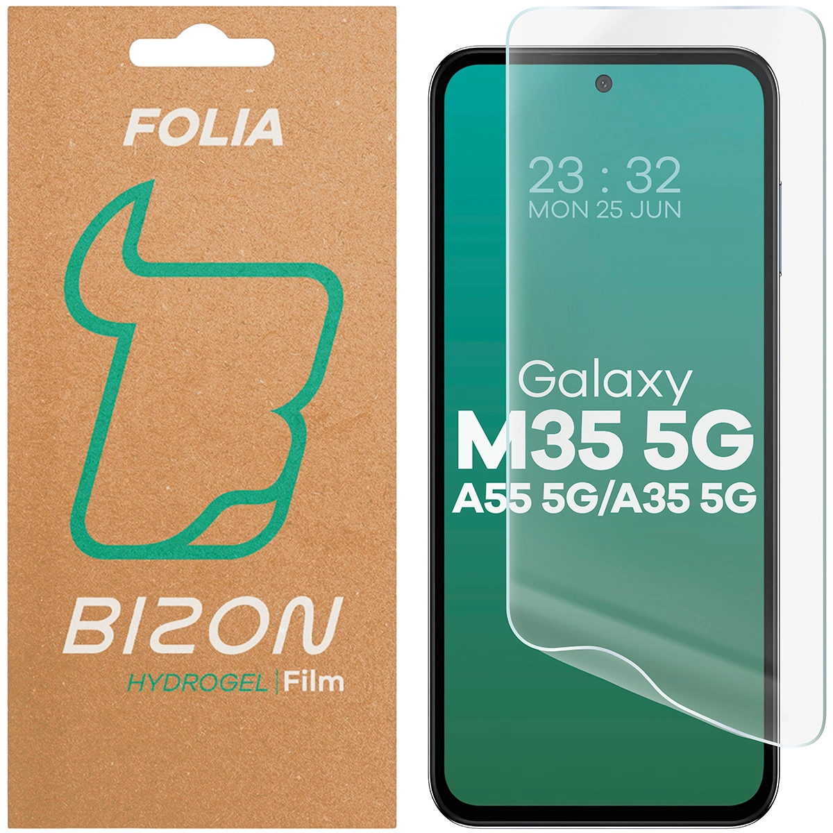 Box and hydrogel film for Bizon Glass Hydrogel Front for Samsung Galaxy M35 5G / Samsung Galaxy A35 5G / Samsung Galaxy A55 5G