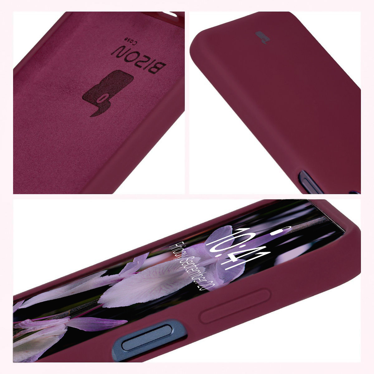 Konstruktion der Hülle Bizon Soft Case: integrierte Abdeckungen, erhöhte Kanten und Mikrofaserpolsterung