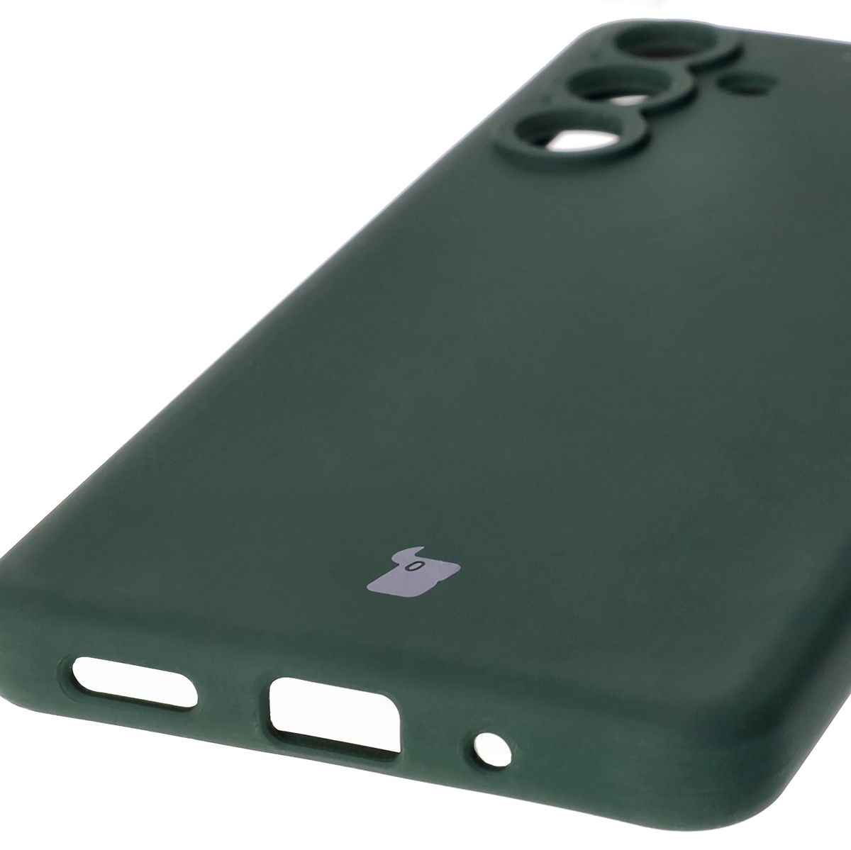 Close-up of precise cutouts and wireless charging capability in Bizon Soft Case