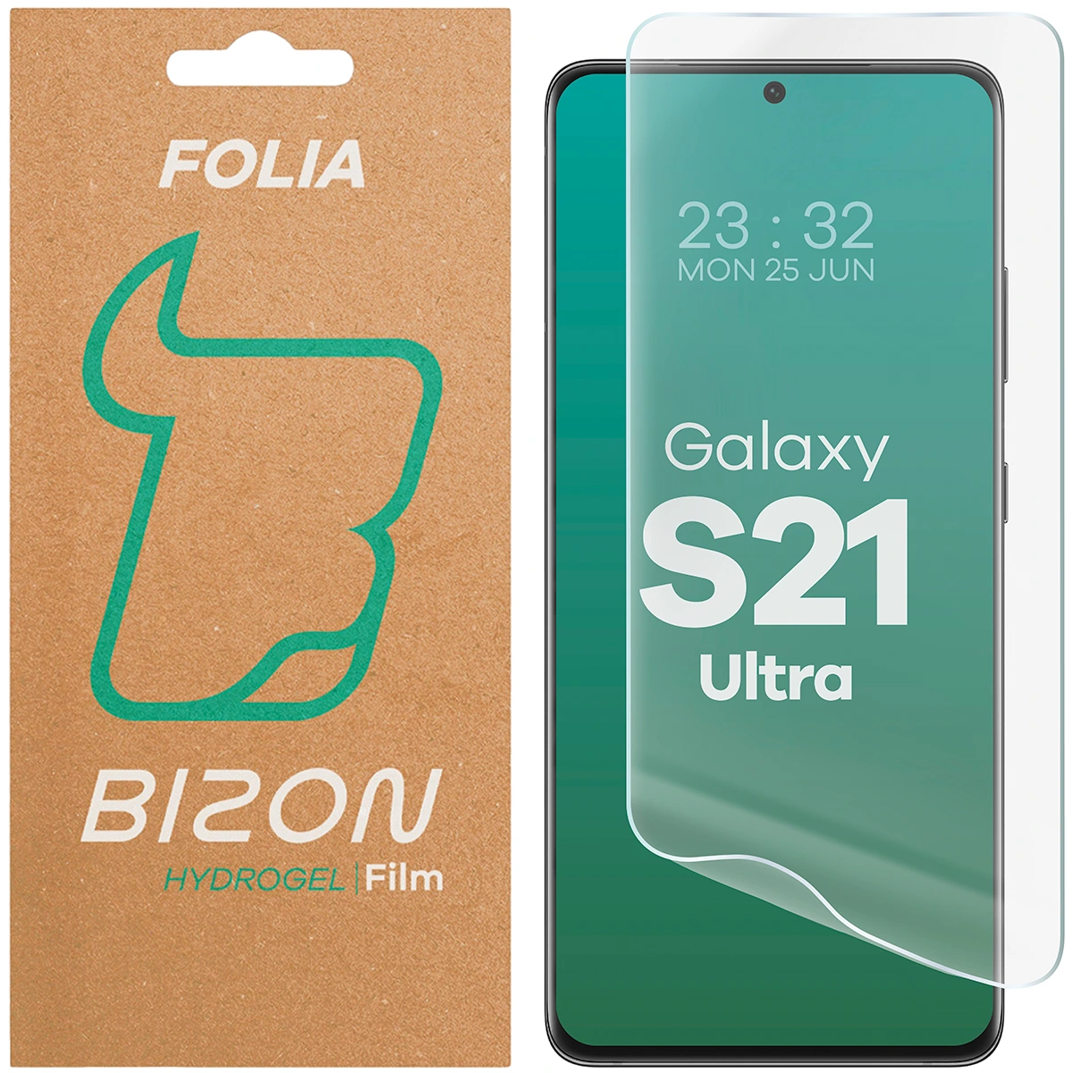 Pudełko i folia hydrożelowa na ekran Bizon Glass Hydrogel Front do Samsung Galaxy S21 Ultra