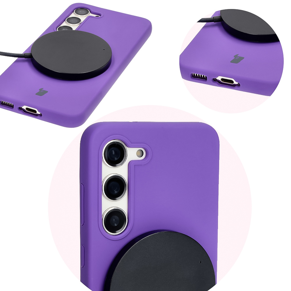 Close-up of precise cutouts and wireless charging capability in the Bizon Soft Case