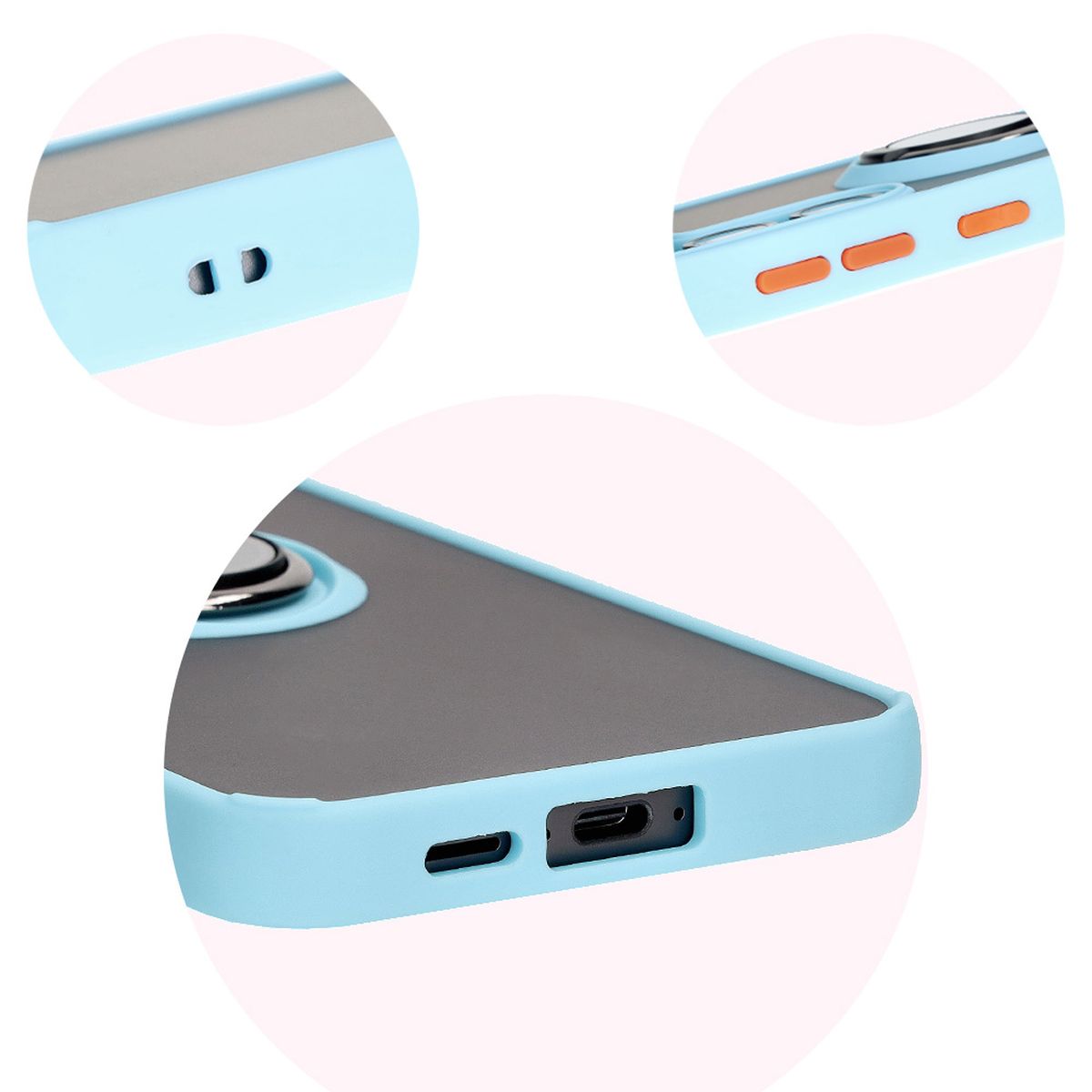 Decupaje precise, capace integrate și decupaj pentru lanț în husă Bizon Case Hybrid Ring