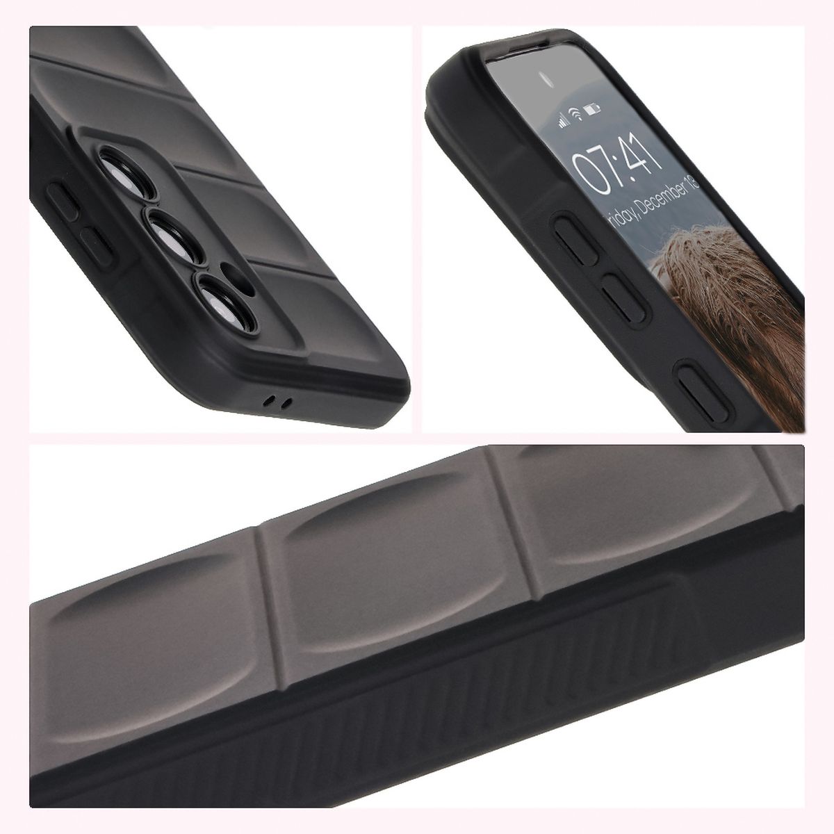Textured sides and raised edges of the screen and camera in Bison Case Tur