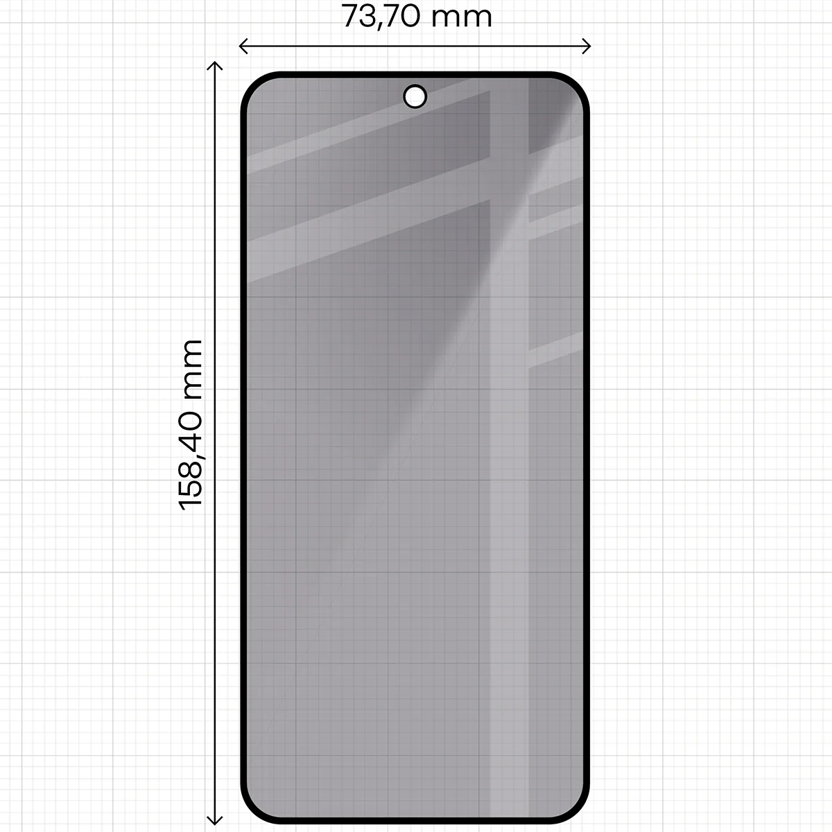 Glass dimensions on a ruler for Samsung Galaxy S24 FE / Samsung Galaxy A57 5G