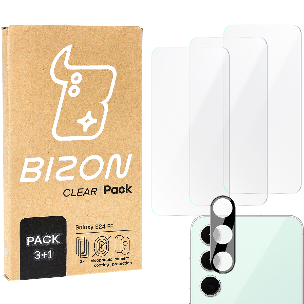 Zawartość zestawu Bizon Glass Clear 2 dla Galaxy S24 FE