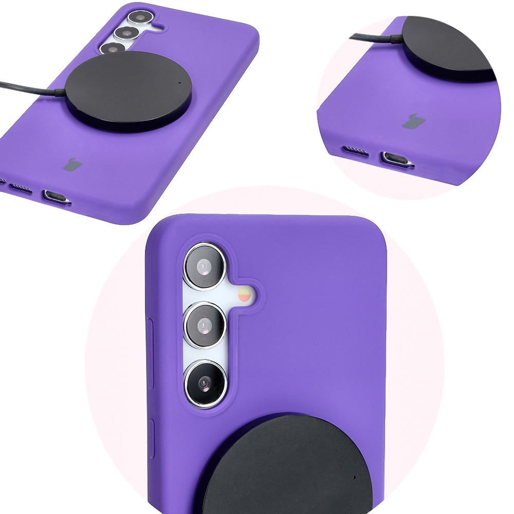 Prim-plan al decupajelor precise și posibilitatea de încărcare wireless în husa Bizon Soft Case