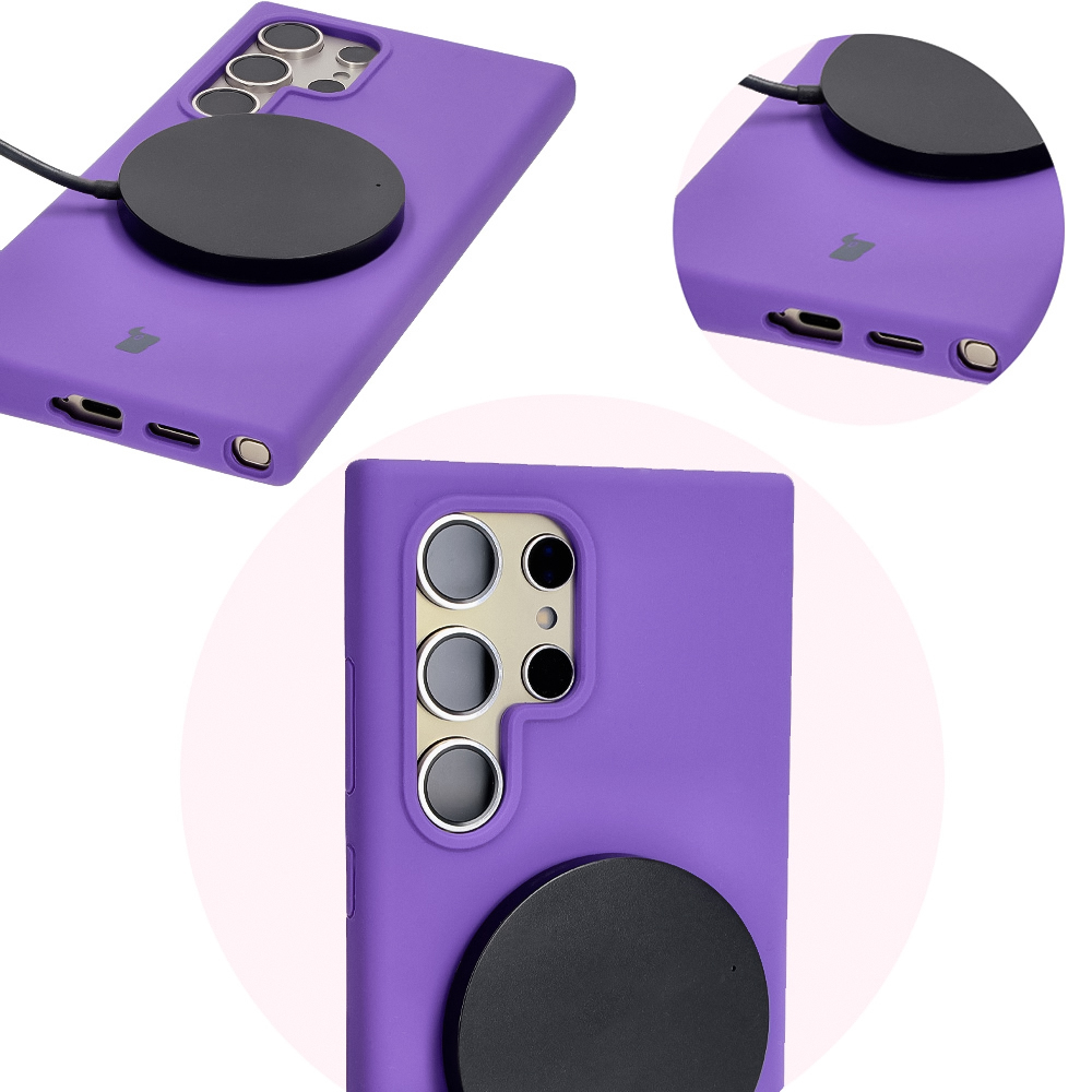 Prim-plan al decupajelor precise și capacității de încărcare wireless în husa Bizon Soft Case