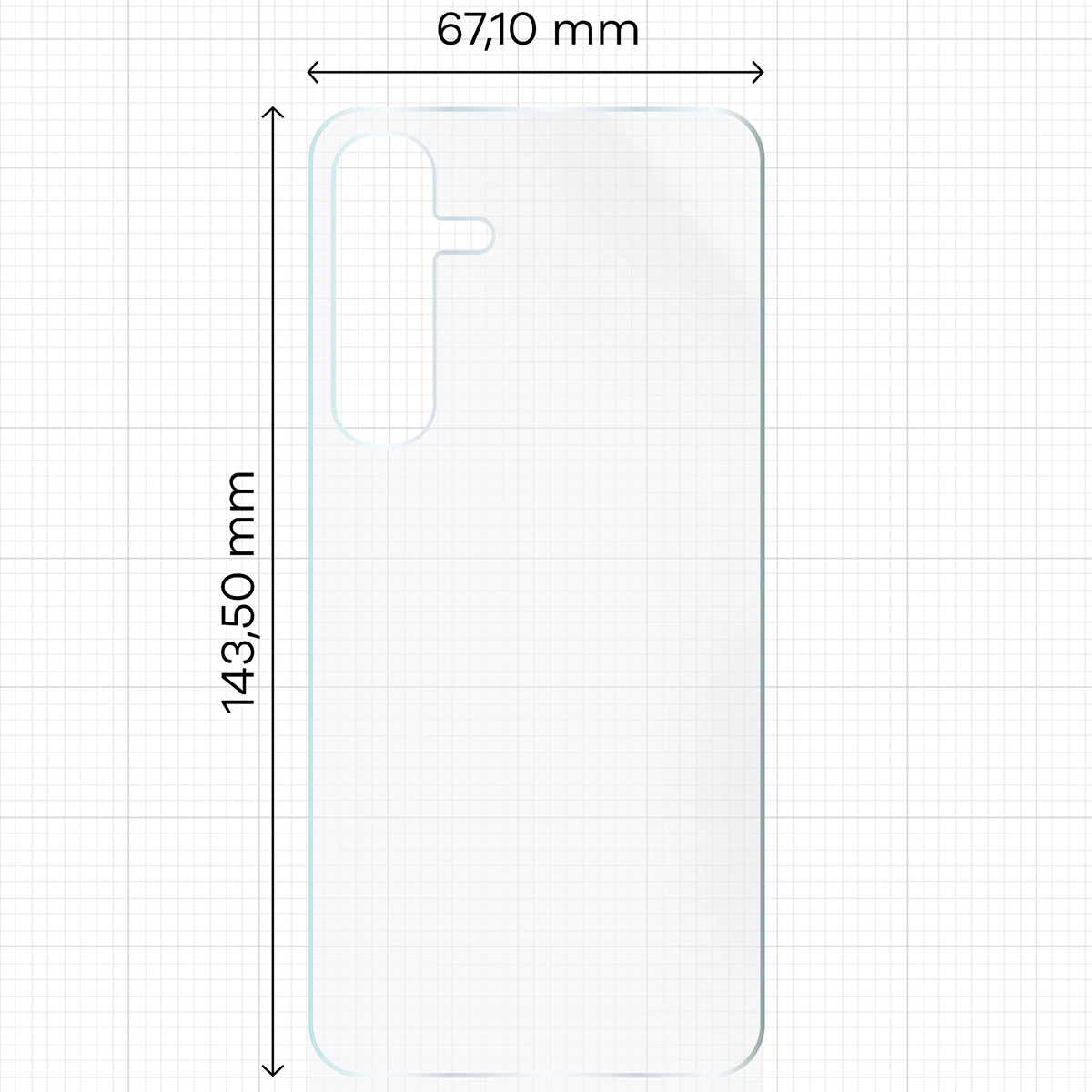 Wymiary dla folii hydrożelowej na tył telefonu Bizon Glass Hydrogel Back do Samsung Galaxy S24