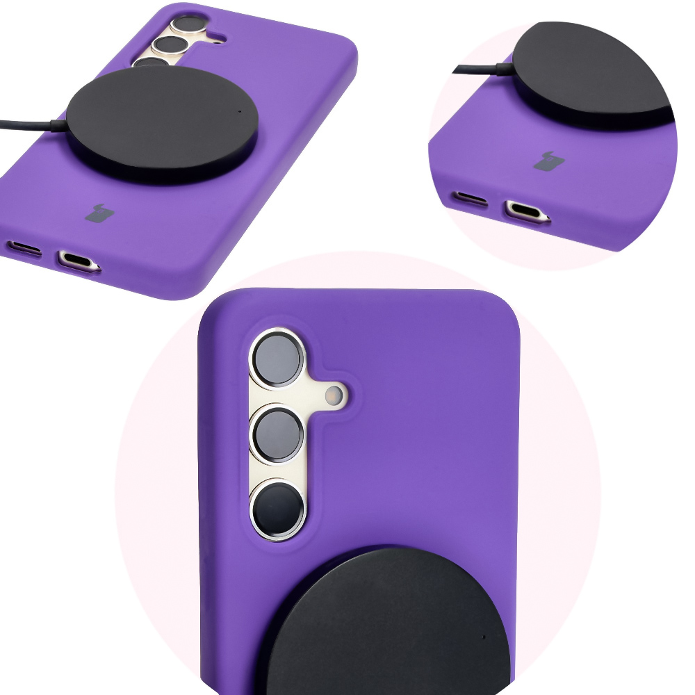 Prim-plan al decupajelor precise și posibilitatea de încărcare wireless în husa Bizon Soft Case