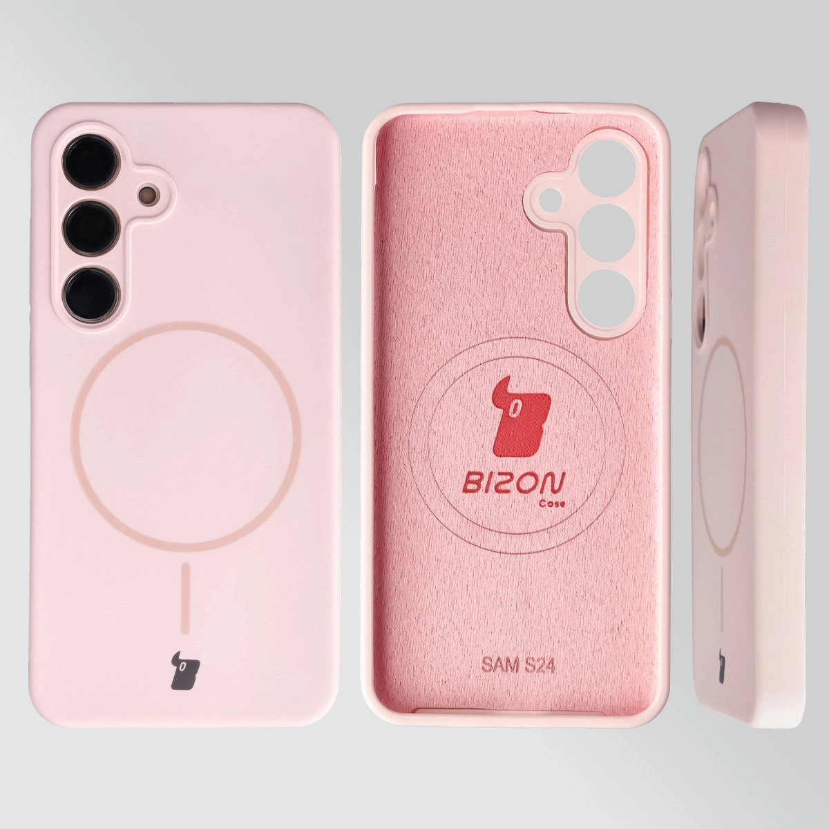 Konstrukcja etui Bizon Soft Case Magnetic: silikon, mikrofibra i zintegrowane osłony do Samsung Galaxy S24