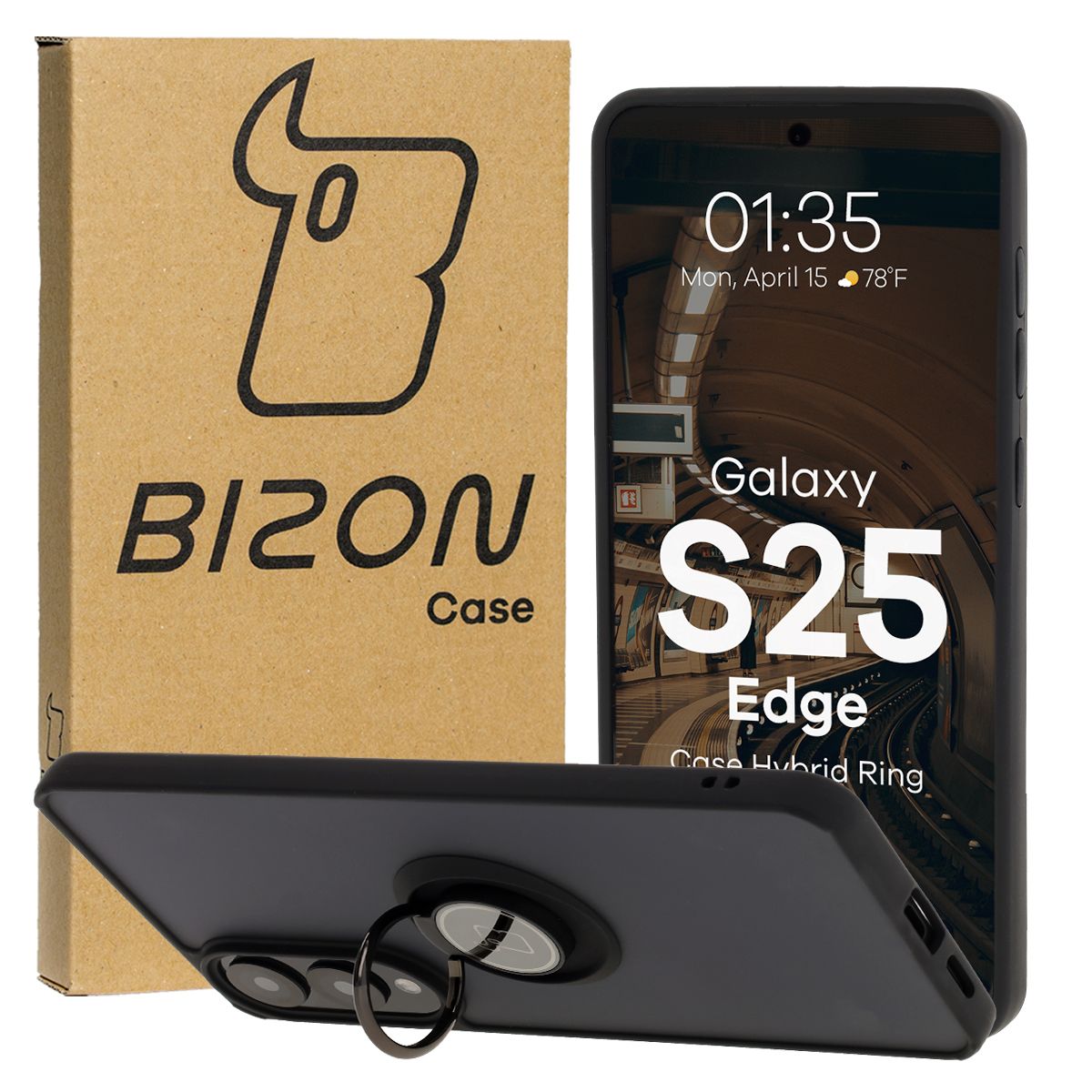 Husă cu suport pentru deget Bizon Case Hybrid Ring pentru Samsung Galaxy S25 Edge