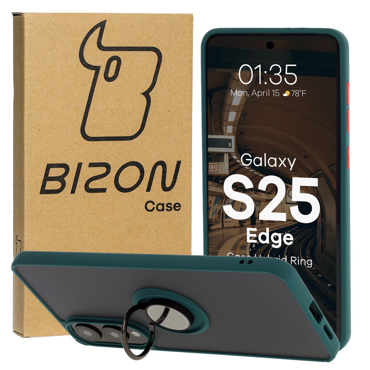 Husă cu suport pentru deget Bizon Case Hybrid Ring pentru Samsung Galaxy S25 Edge
