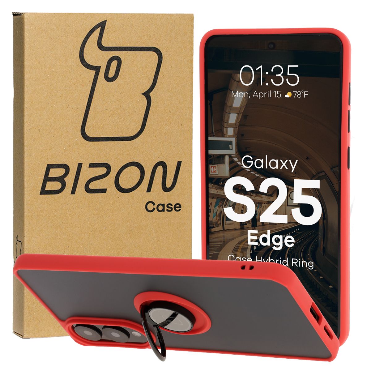 Husa cu suport pentru deget Bizon Case Hybrid Ring pentru Samsung Galaxy S25 Edge