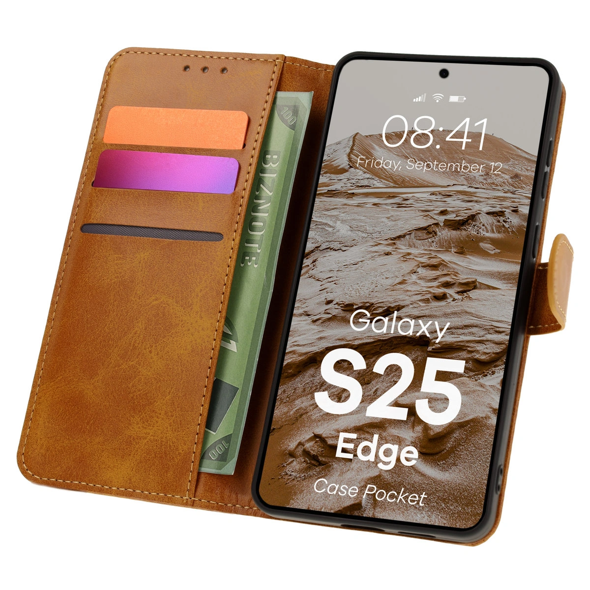 Flip case with card slots Bison Case Pocket for Samsung Galaxy S25 Edge