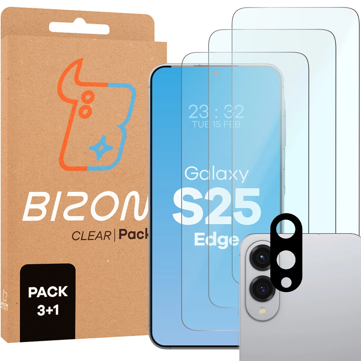 Zawartość zestawu Bizon Glass Clear 2 dla Samsung Galaxy S25 Edge