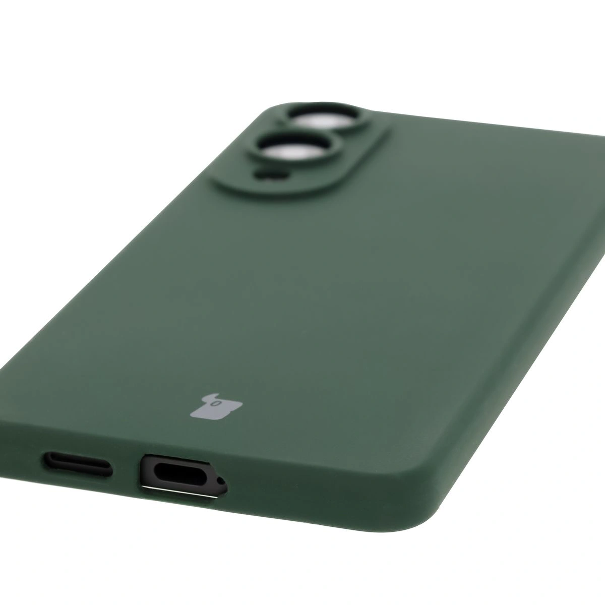 Close-up of precise cutouts and wireless charging capability in Bison Soft Case for Samsung Galaxy S25 Edge