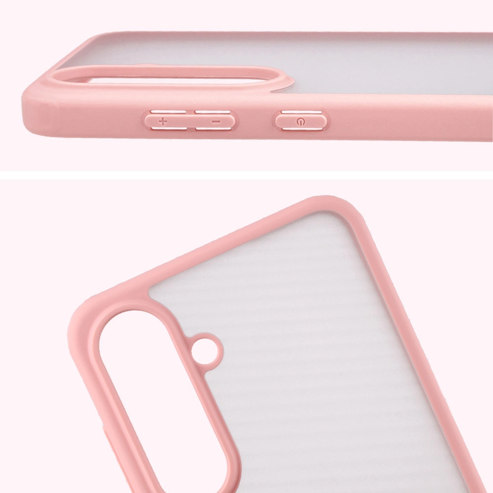 Pełne wycięcie i podwyższone krawędzie aparatu w etui Bizon Case Angelo do Samsung Galaxy S25 FE