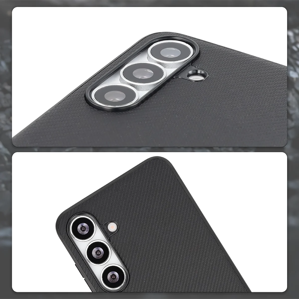 Megemelt kamera szélek és kivágás a kamerához a Bizon Case CarbO tokban a Samsung Galaxy S25 FE-hez