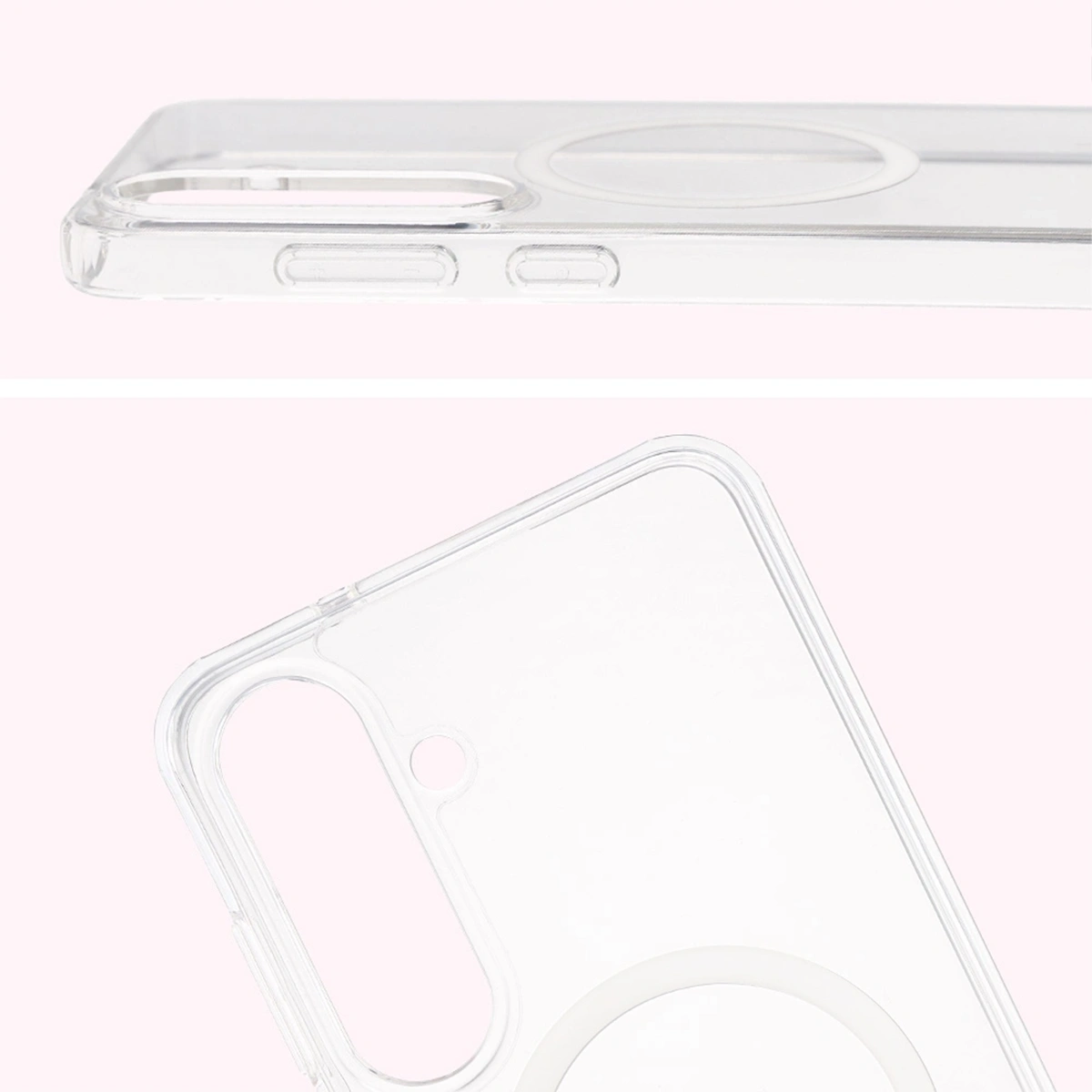 Pełne wycięcie i podwyższone krawędzie aparatu w etui Bizon Case CrystalO do Samsung Galaxy S25 FE