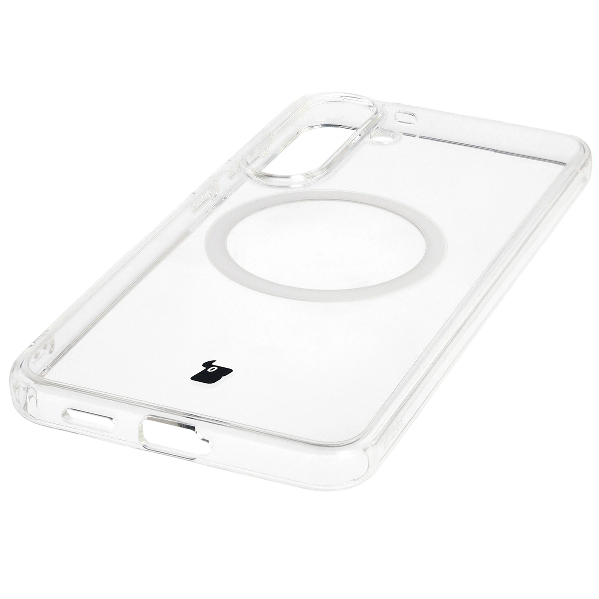 Zintegrowane przyciski, wycięcia i hybrydowy materiał w etui Bizon Case CrystalO do Samsung Galaxy S25 FE