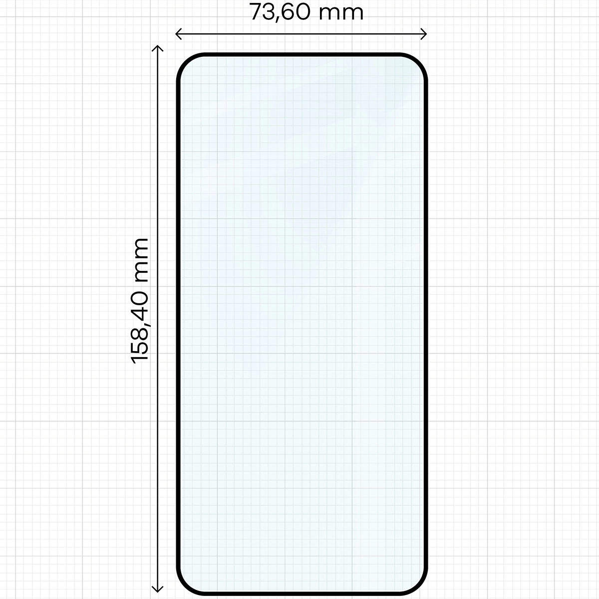 Glass dimensions on a ruler for Samsung Galaxy S25 FE