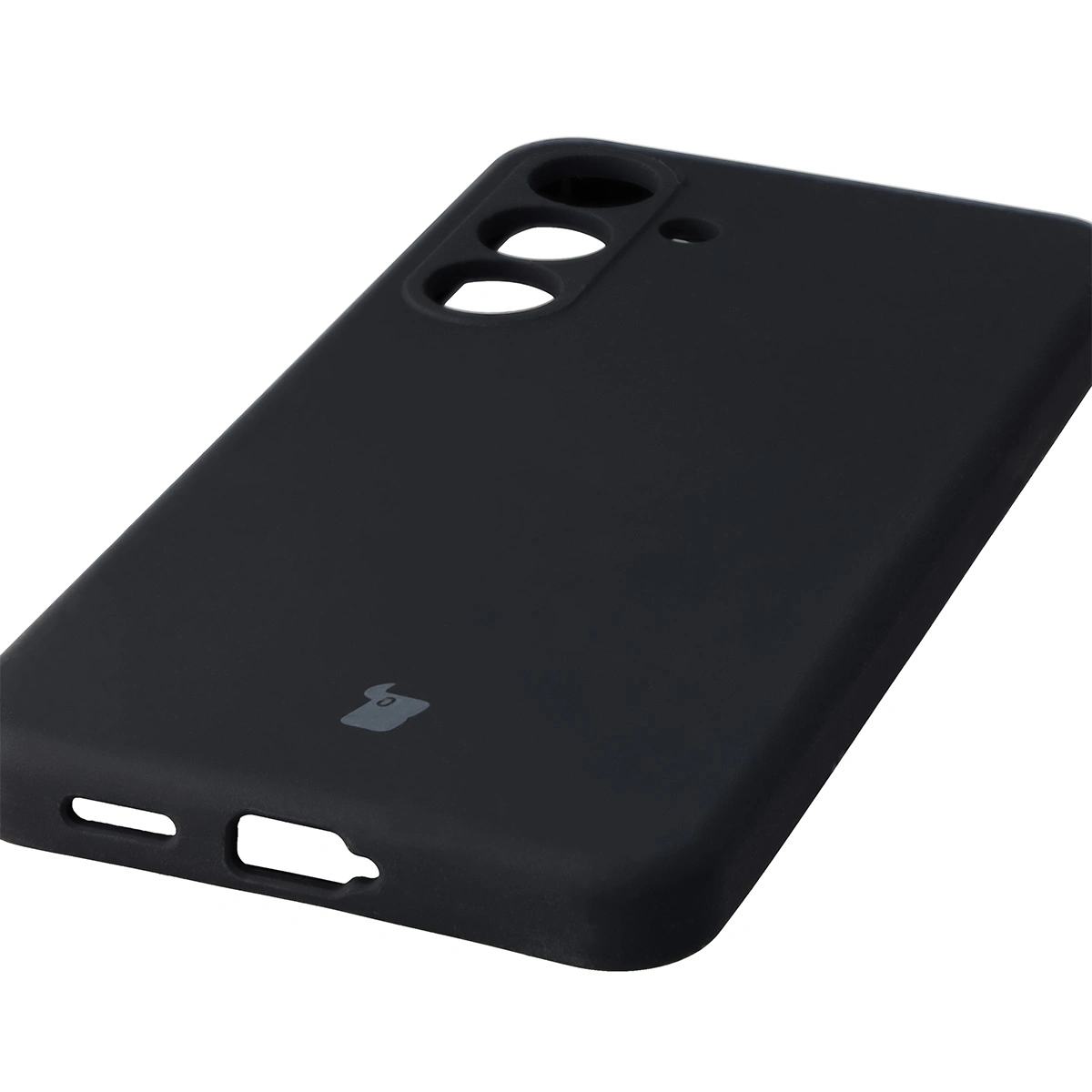 Zbliżenie na precyzyjne wycięcia i możliwość ładowania indukcyjnego w etui Bizon Soft Case do Samsung Galaxy S25 FE