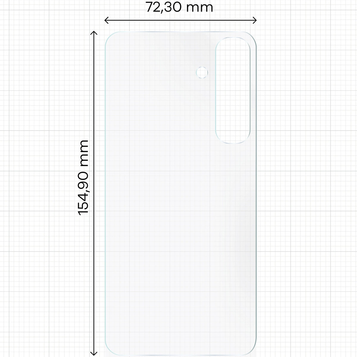 Wymiary dla folii hydrożelowej na tył telefonu Bizon Glass Hydrogel Back do Samsung Galaxy S25 Plus