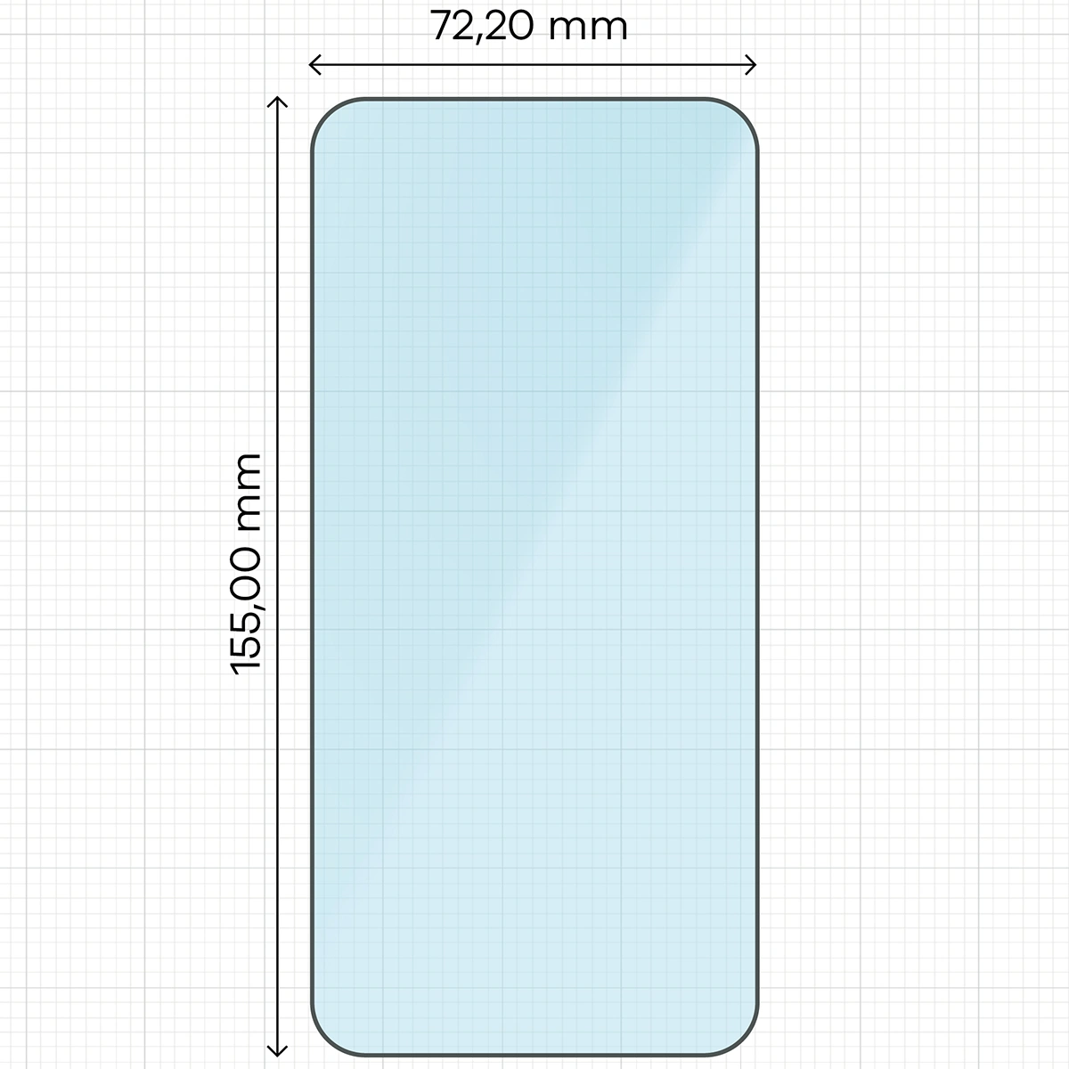 Measuring tape with dimensions of Bison Smart Glass for Galaxy S25 Plus / S24 Plus