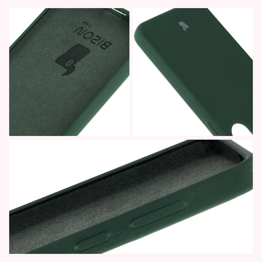 Konstruktion der Hülle Bizon Soft Case: integrierte Abdeckungen, erhöhte Ränder und Mikrofaserpolsterung