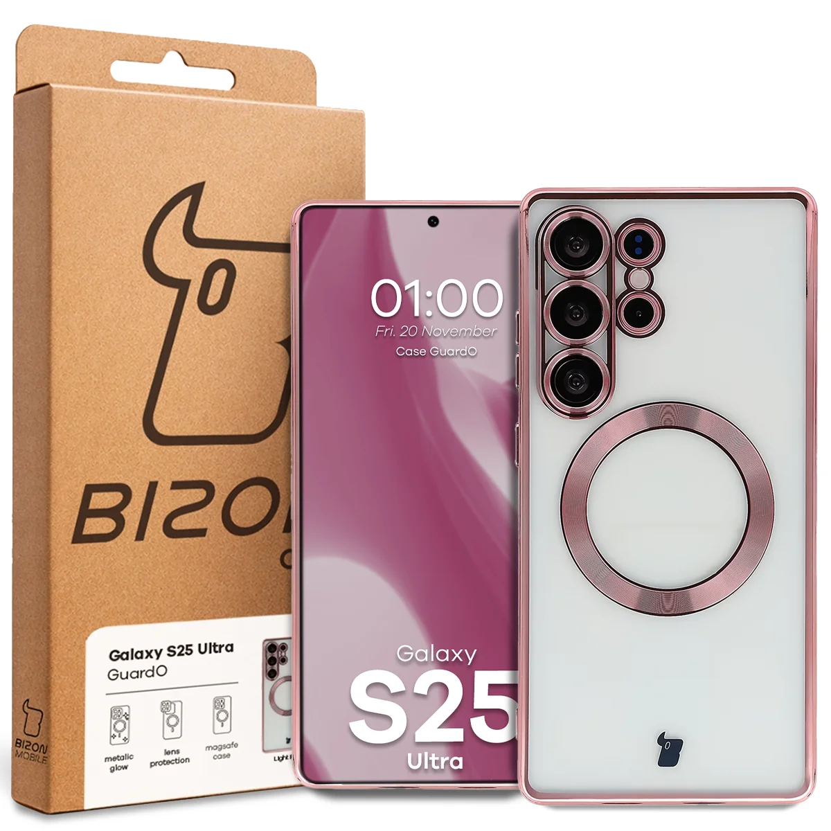 Front of the Bizon Case box with a dedicated label for Samsung Galaxy S25 Ultra