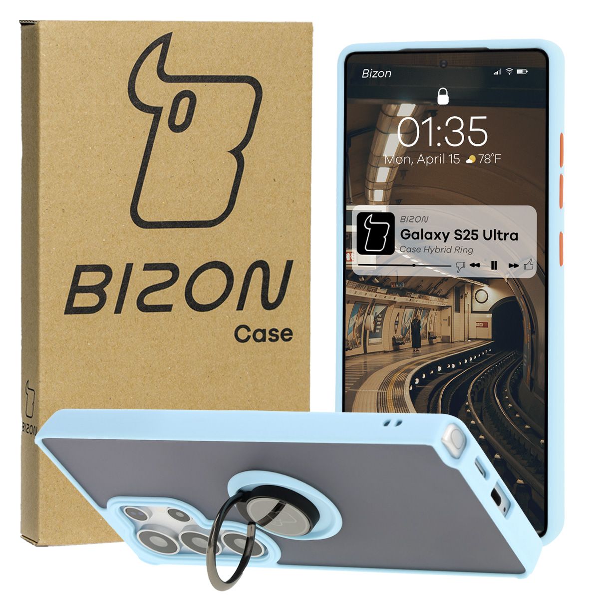 Etui cu suport pentru deget Bizon Case Hybrid Ring pentru Samsung Galaxy S25 Ultra