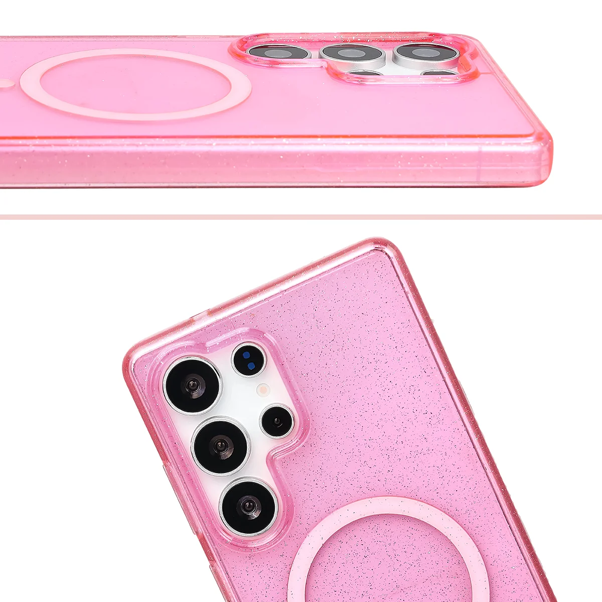 Raised edges of the camera and large cutout in Bizon Case SparklO for Samsung Galaxy S25 Ultra