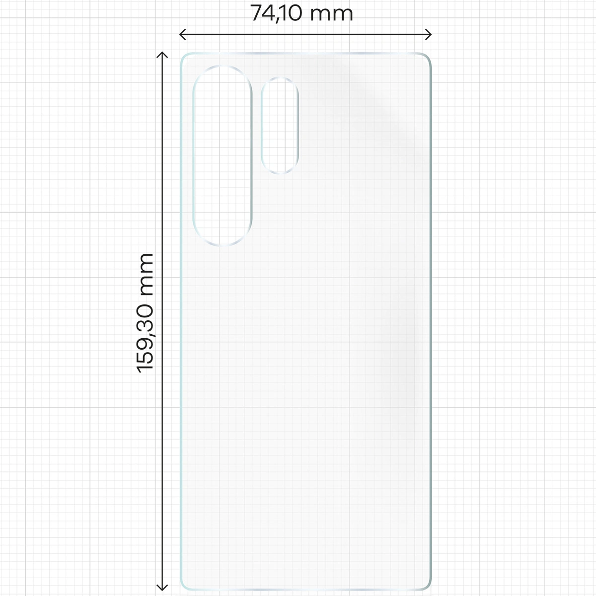 Wymiary dla folii hydrożelowej na tył telefonu Bizon Glass Hydrogel Back do Samsung Galaxy S25 Ultra