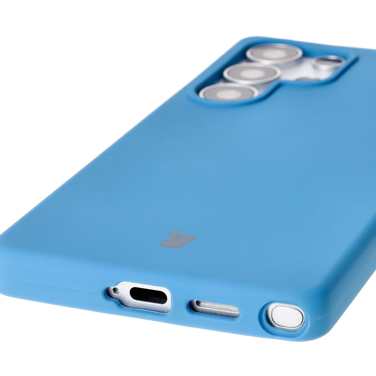 Close-up of precise cutouts and wireless charging capability in Bison Soft Case