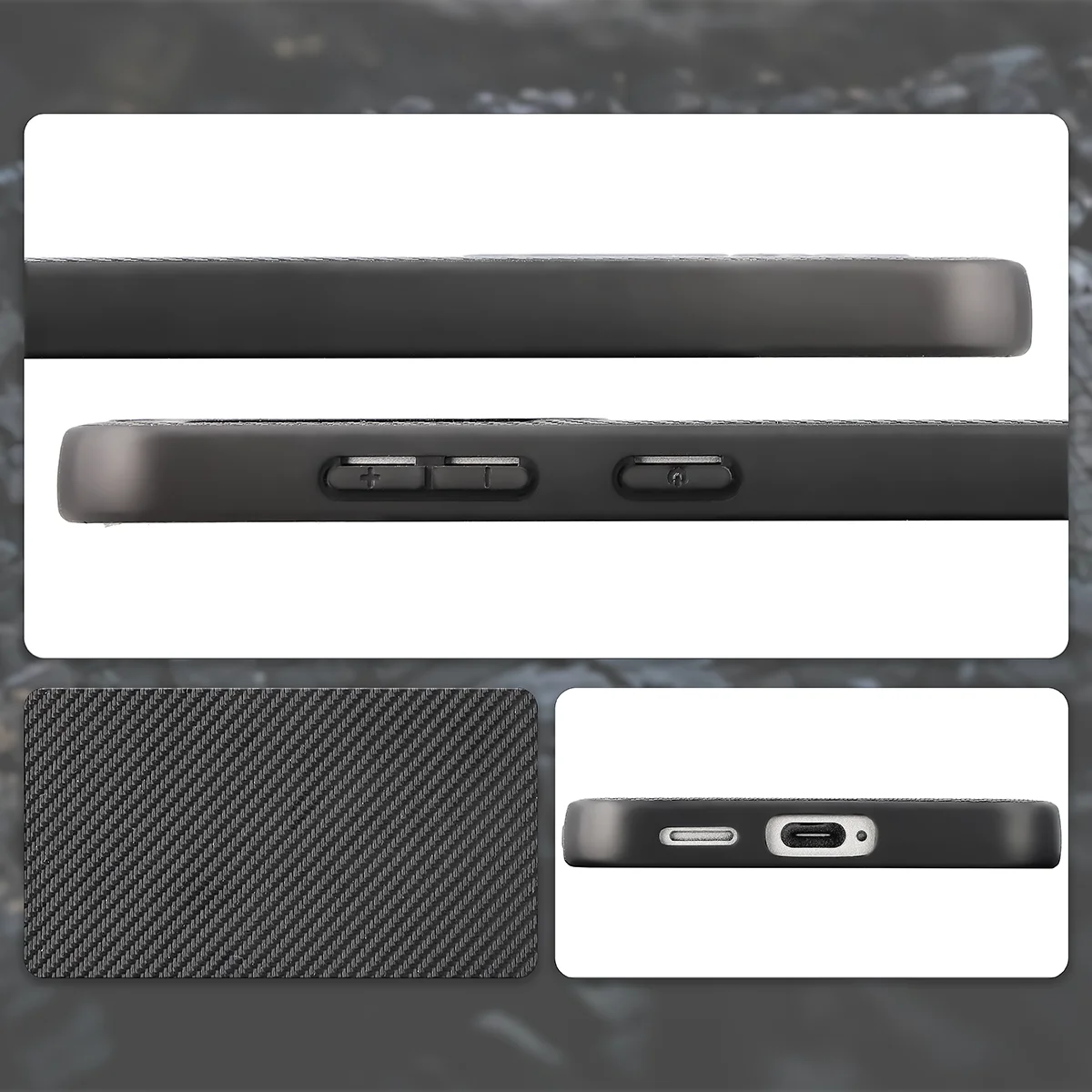 Cutouts, integrated covers, and structure of the Bizon Case CarbO for Samsung Galaxy S25