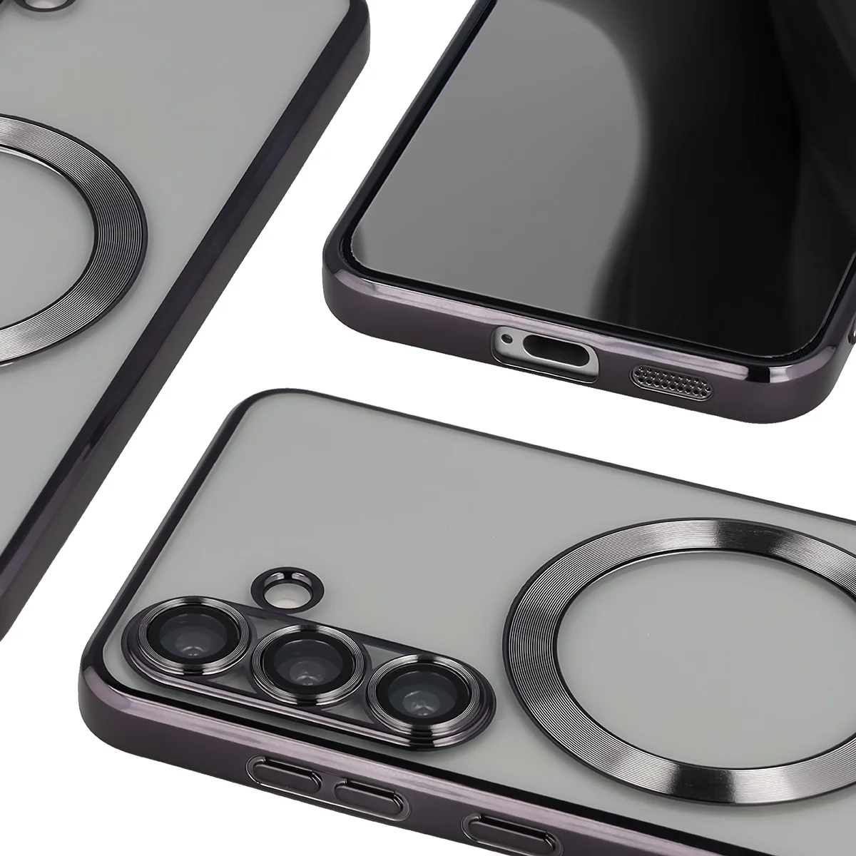 Zbliżenie na wbudowaną ochronę aparatu w Bizon Case GuardO do Samsung Galaxy S25