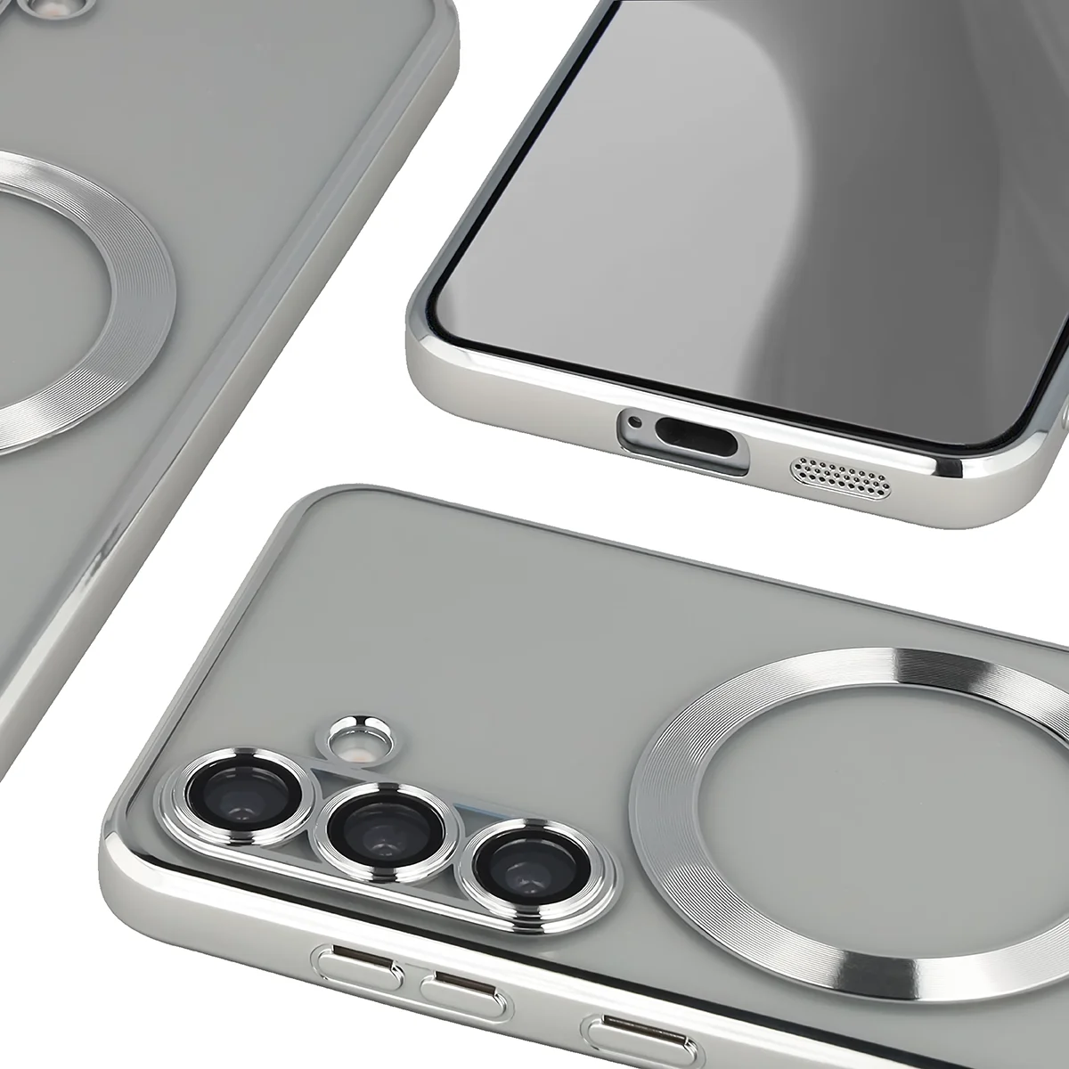 Zbliżenie na wbudowaną ochronę aparatu w Bizon Case GuardO do Samsung Galaxy S25
