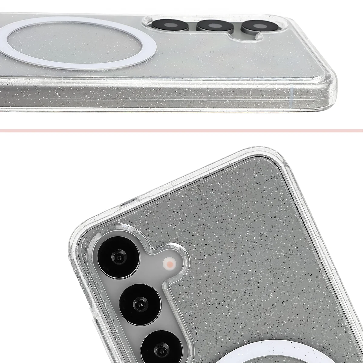 Podwyższone krawędzie aparatu i duże wycięcie w etui Bizon Case SparklO do Samsung Galaxy S25 / Samsung Galaxy S24