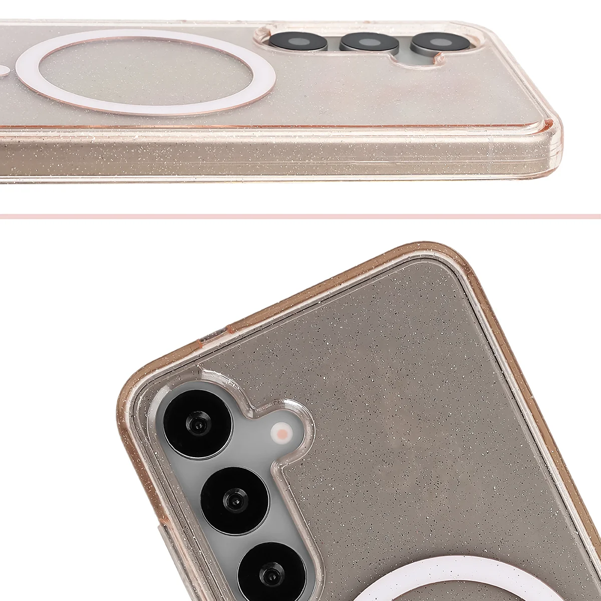 Podwyższone krawędzie aparatu i duże wycięcie w etui Bizon Case SparklO do Samsung Galaxy S25 / Samsung Galaxy S24