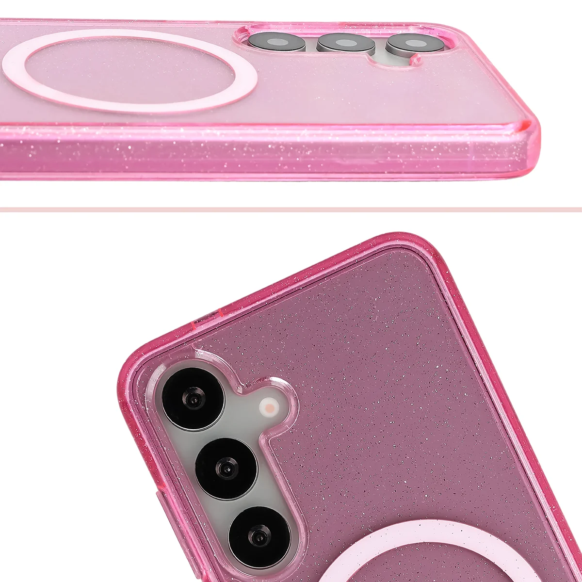 Podwyższone krawędzie aparatu i duże wycięcie w etui Bizon Case SparklO do Samsung Galaxy S25 / Samsung Galaxy S24