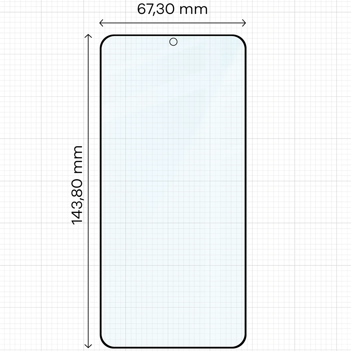 Glass dimensions on a ruler for Samsung Galaxy S25 / Samsung Galaxy S24