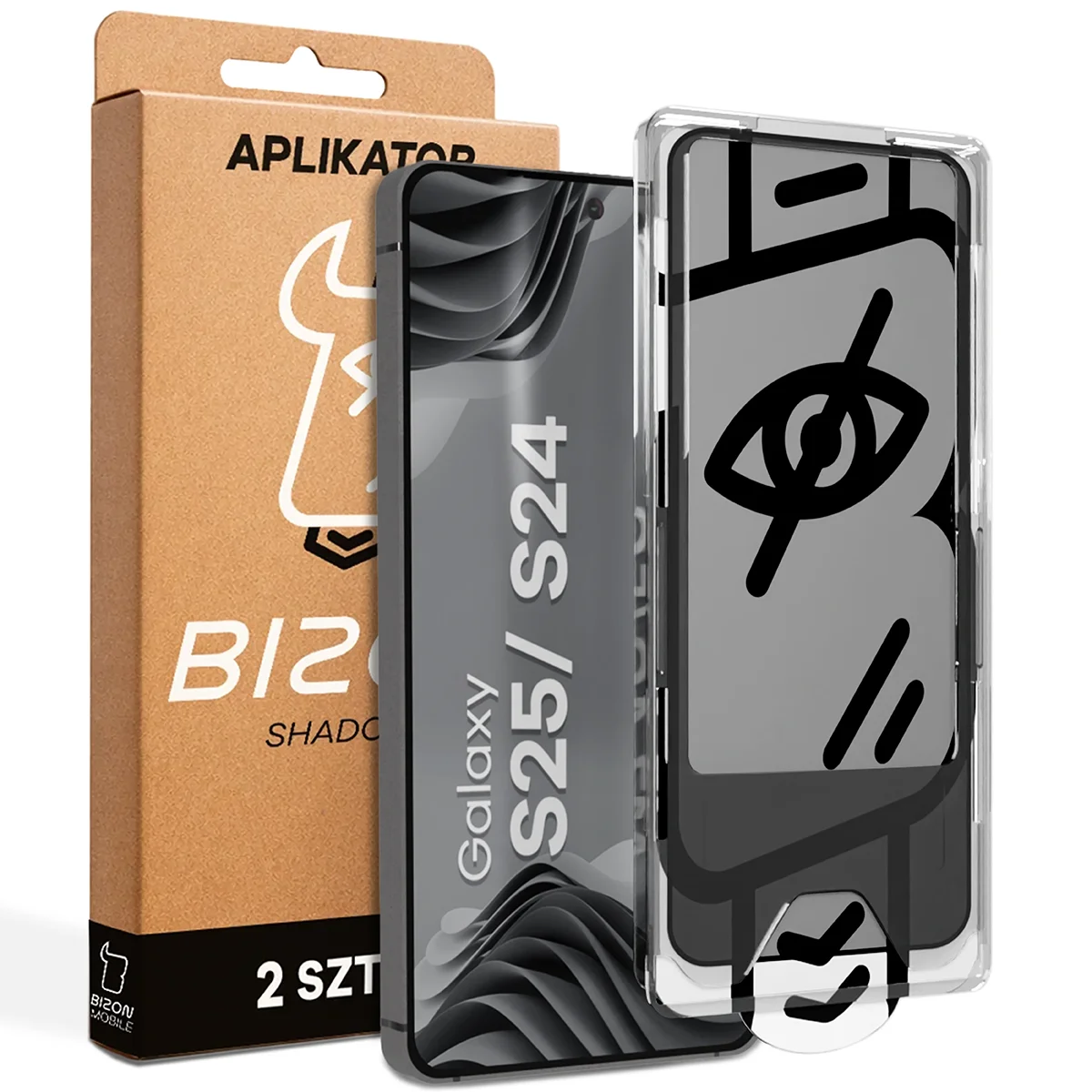 Privacy glass with applicator Bizon Glass Applicator Shadow for Samsung Galaxy S25 / Samsung Galaxy S24