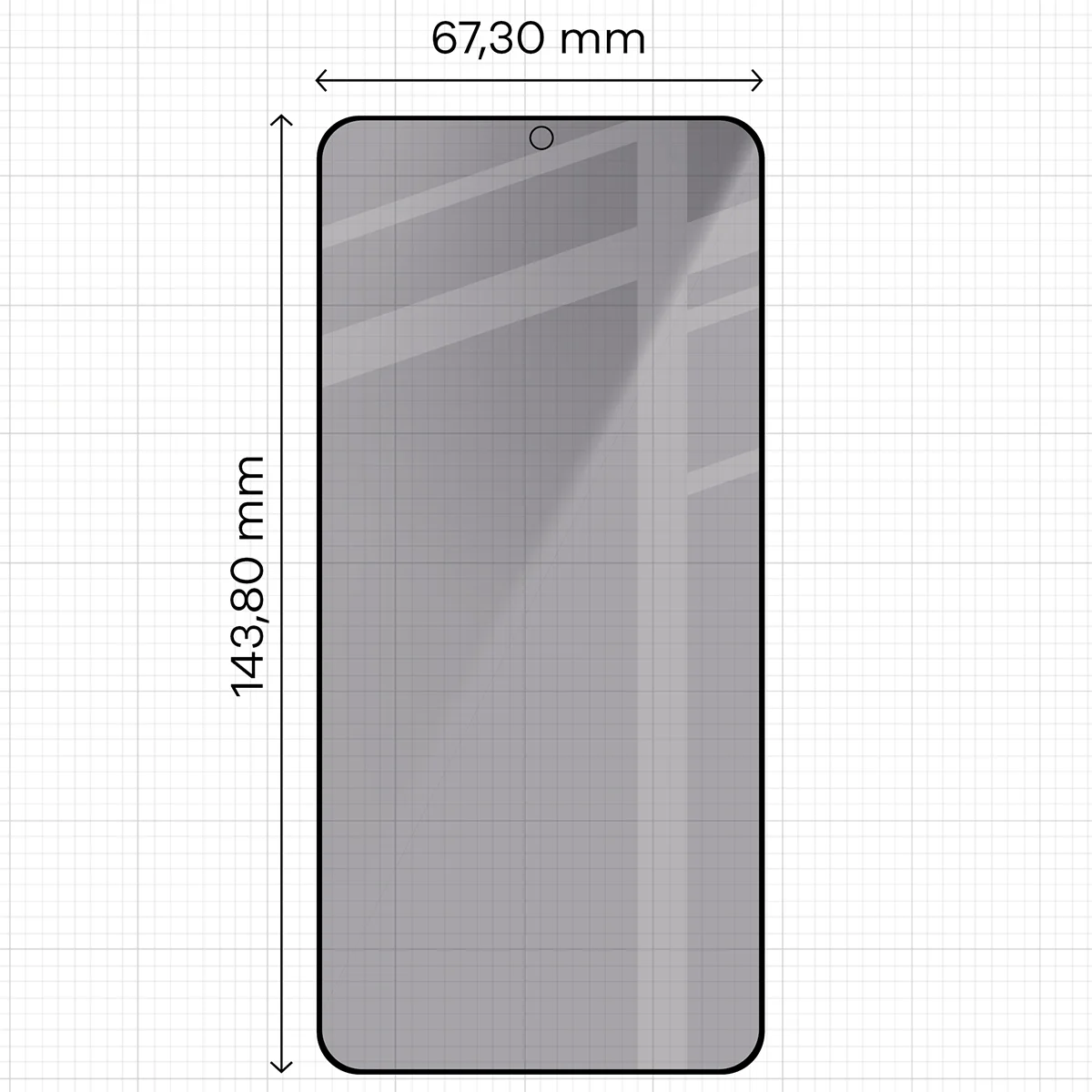 Glass dimensions on a ruler for Samsung Galaxy S25 / Samsung Galaxy S24
