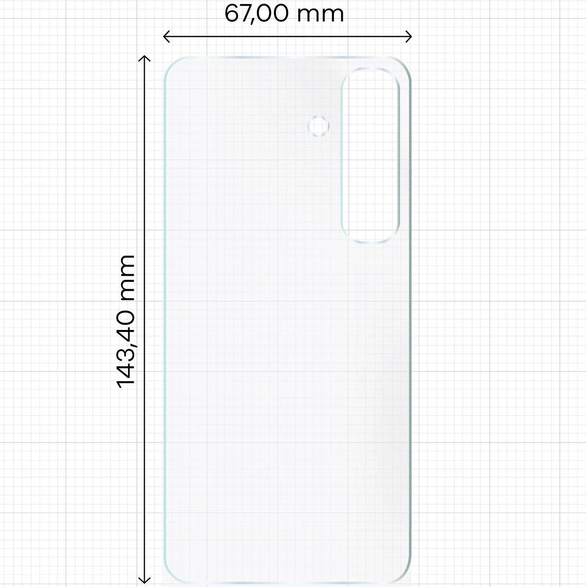 Wymiary dla folii hydrożelowej na tył telefonu Bizon Glass Hydrogel Back do Samsung Galaxy S25