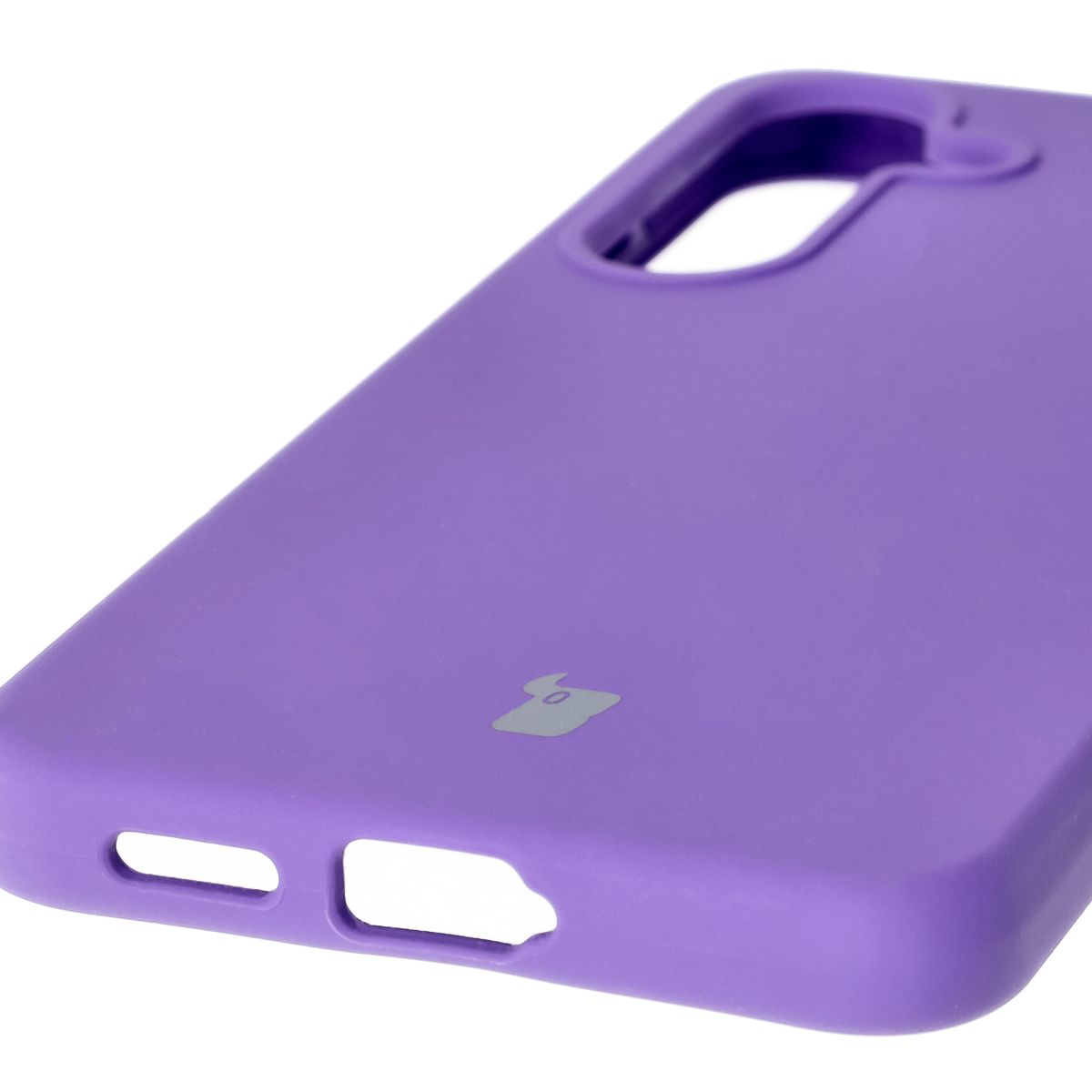 Close-up of precise cutouts and wireless charging capability in Bison Soft Case