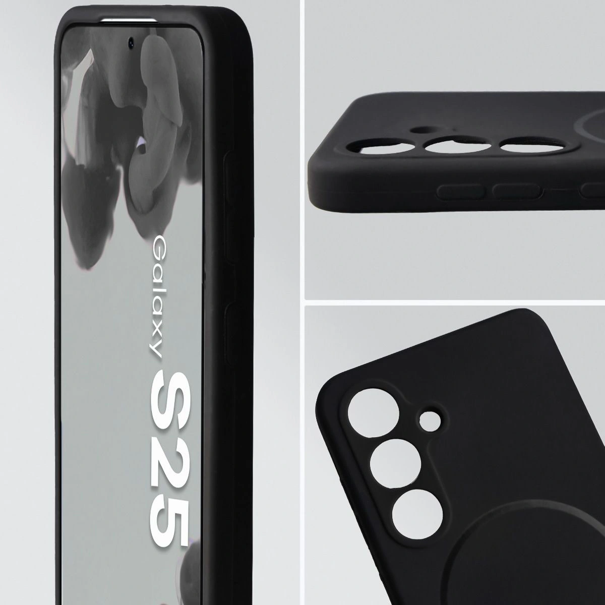 Zbliżenie na wycięcie na obiektywy w etui Bizon Soft Case do Samsung Galaxy S25