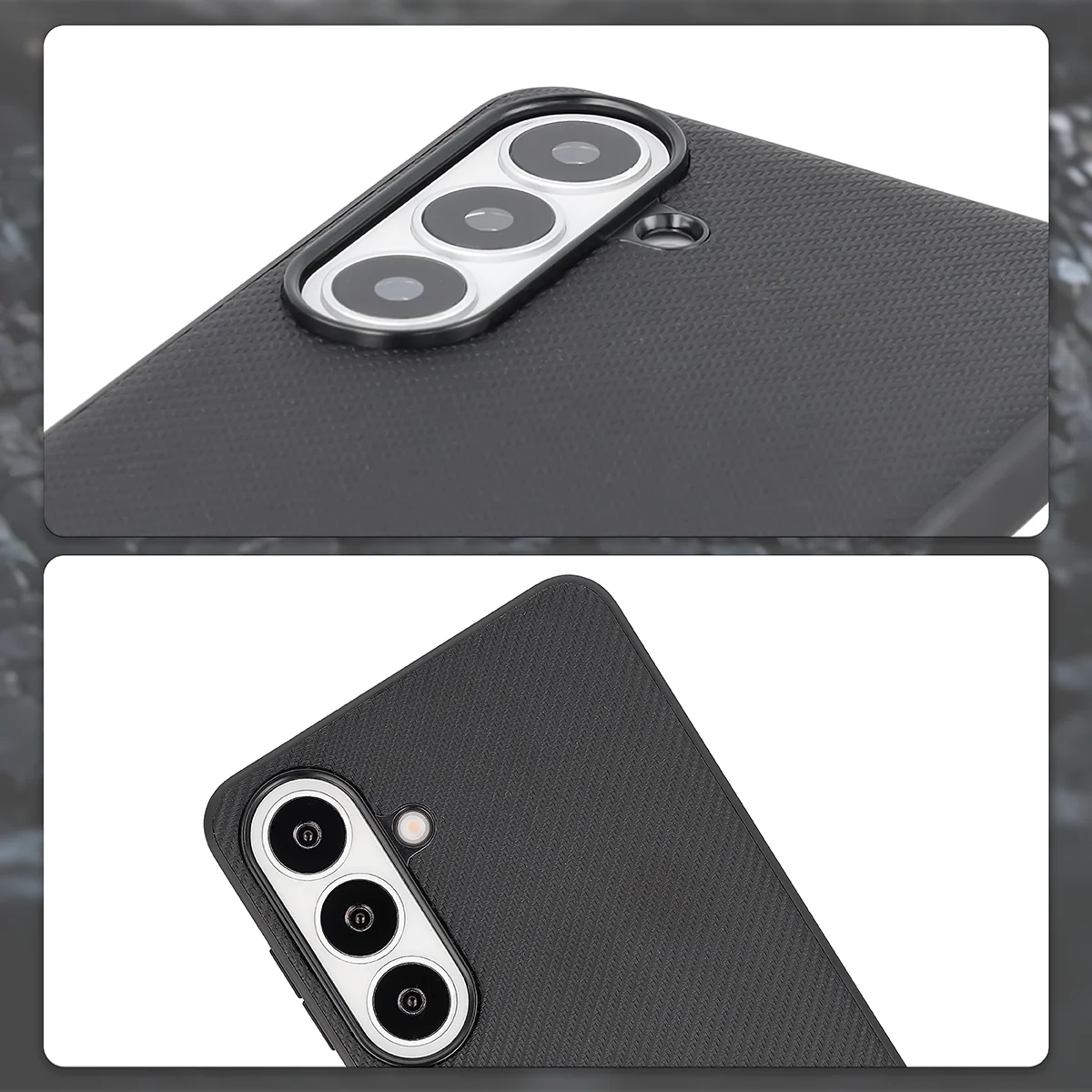 Raised camera edges and cutout for the camera in the Bizon Case CarbO for Samsung Galaxy S26 Plus